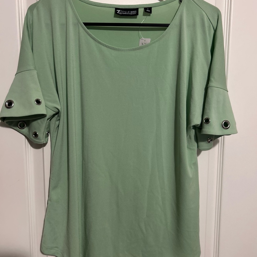 New York and Company Green Eyelet Sleeve Women's Top